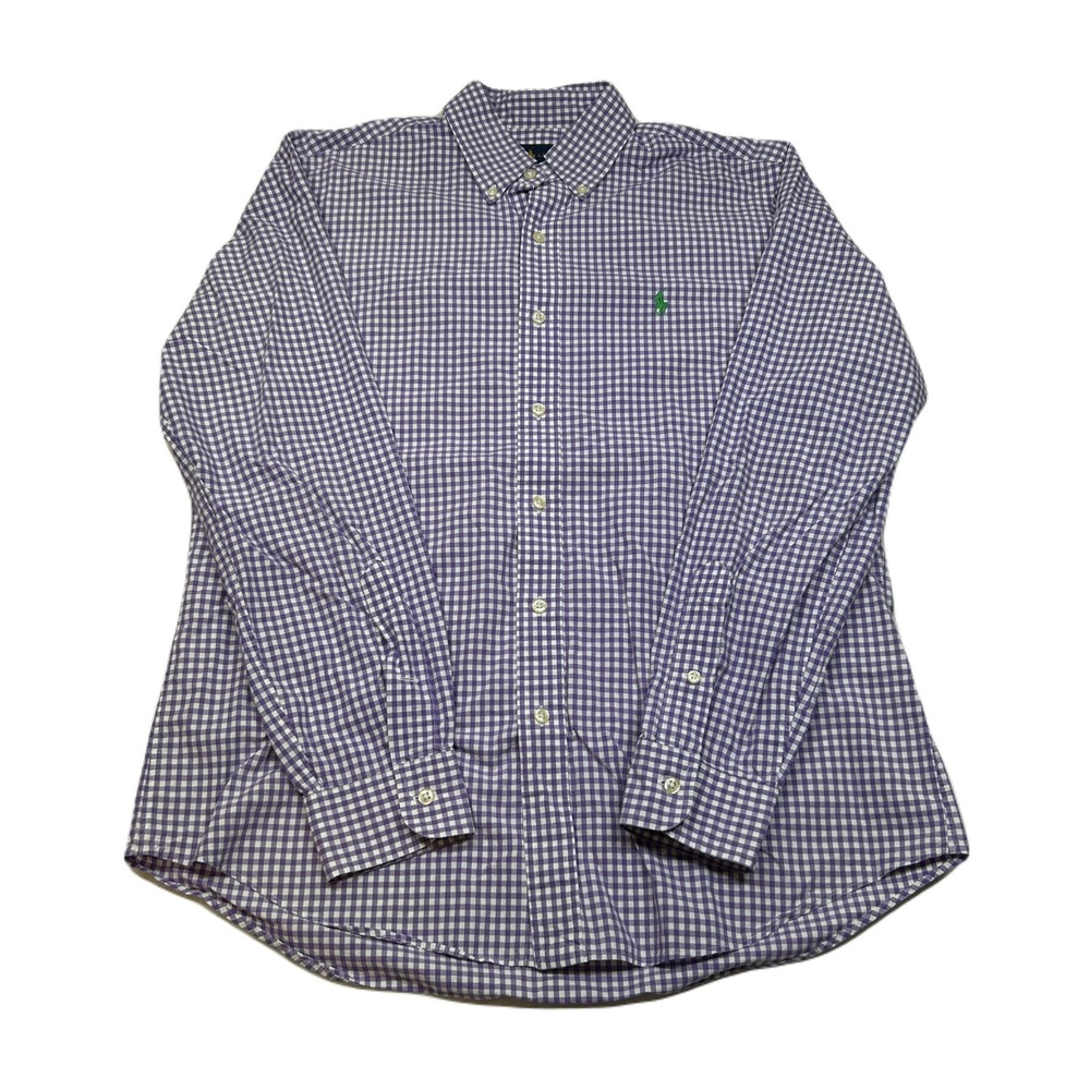 Ralph Lauren Gingham Shirt Mens Medium Purple White Button Down Long Sleeve